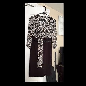 White House Black Market Leopard and Black Long Sleeve Dress